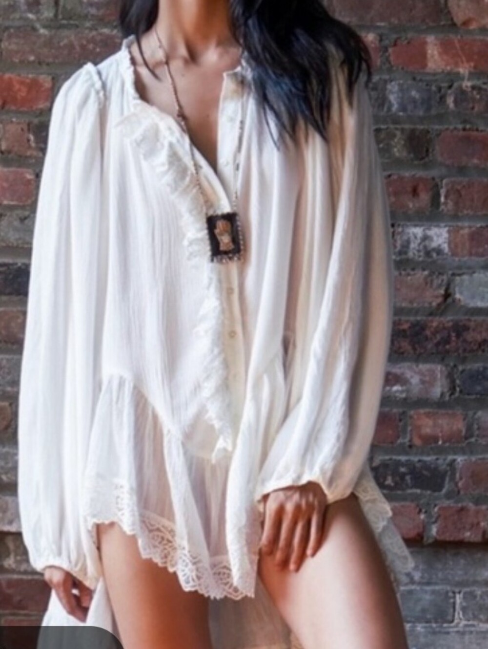 FREE PEOPLE JEANNETTE Ivory Edwardian Regency Lace Tunic Dress Darcy Boho